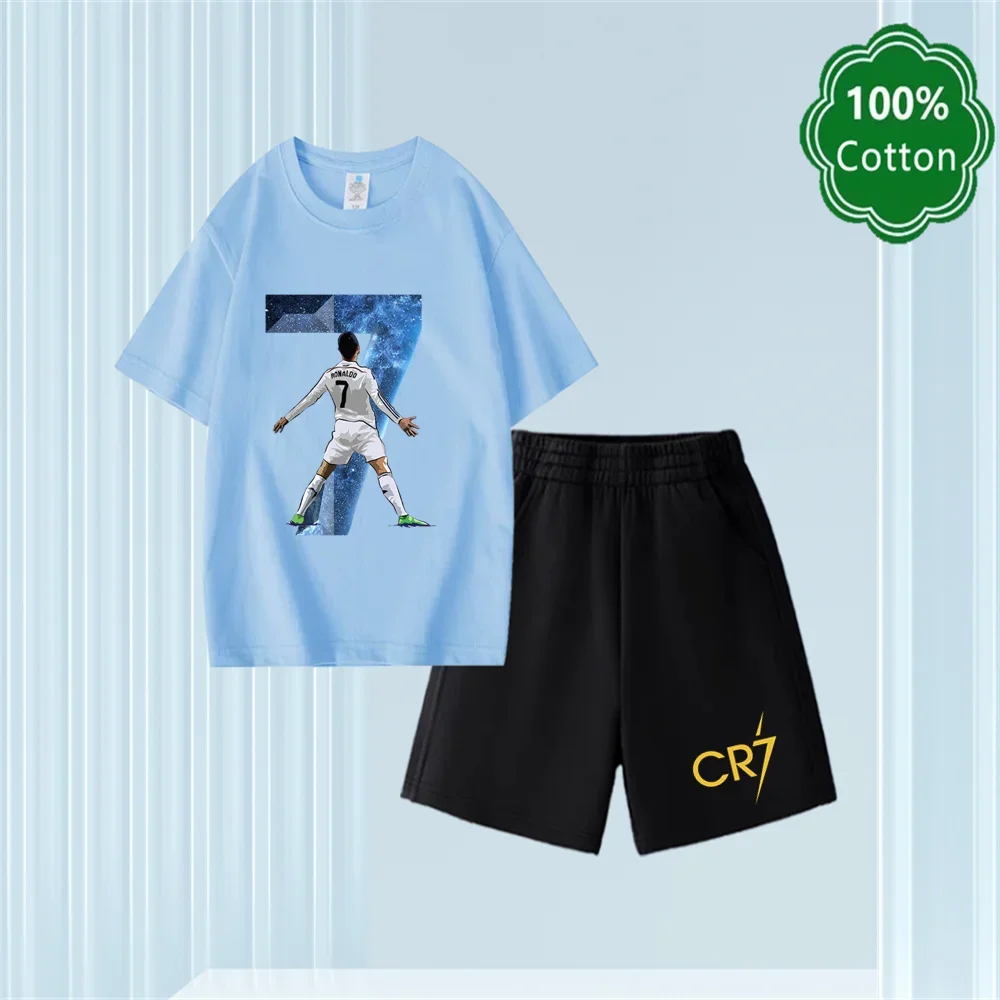

Summer New Ronaldo Football Player Printed Children Clothing Sports T-shirt + Shorts 2pcs Set Kids Boys Girls Casual Sportsuits