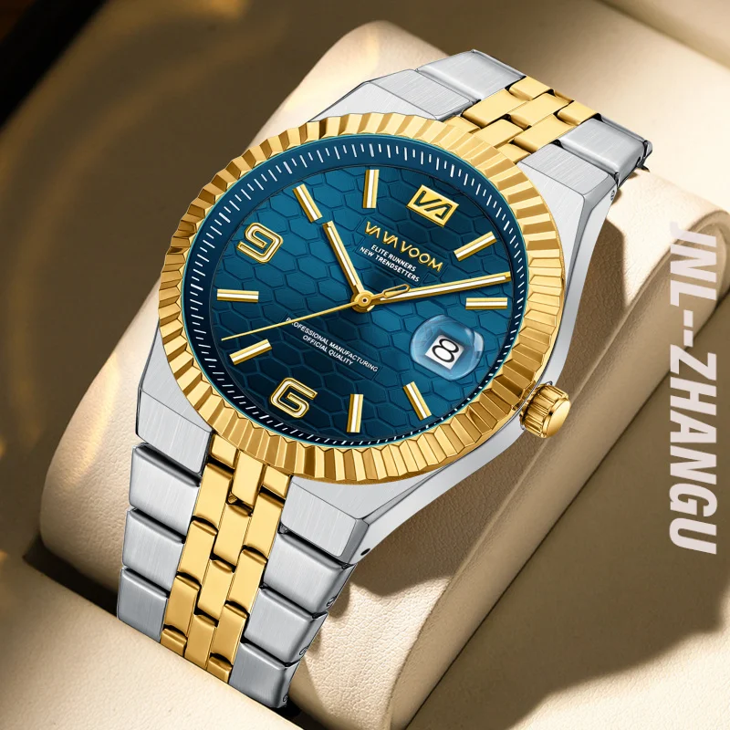 

New Sky Blue Oval Case Luxury Men's Quartz Watch Stainless Steel Watch for Man Waterproof Luminous Date Week Clock