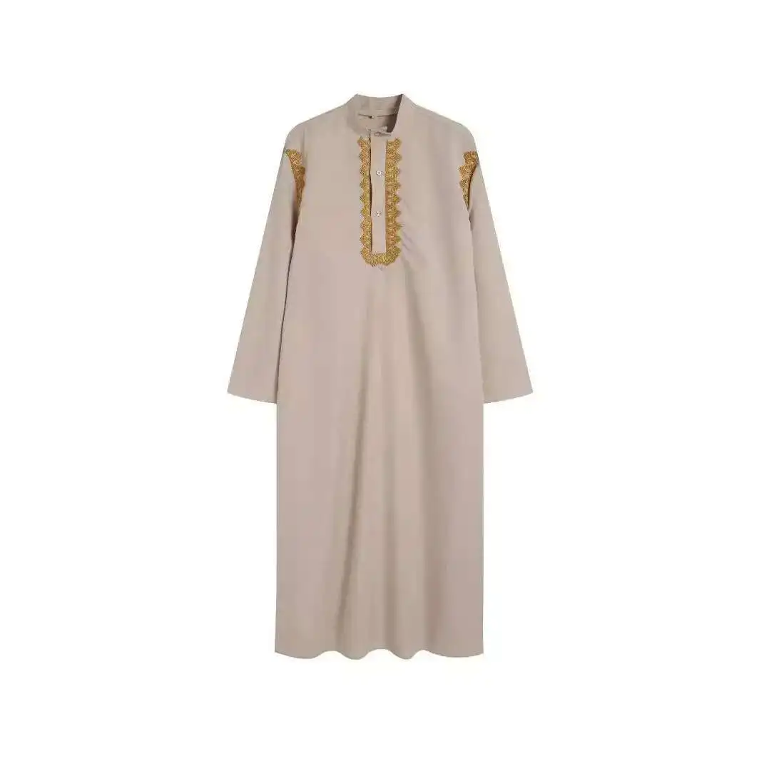 2025 New Men's Muslim Robe Arabic Robe Long Sleeve Embroidered Robe
