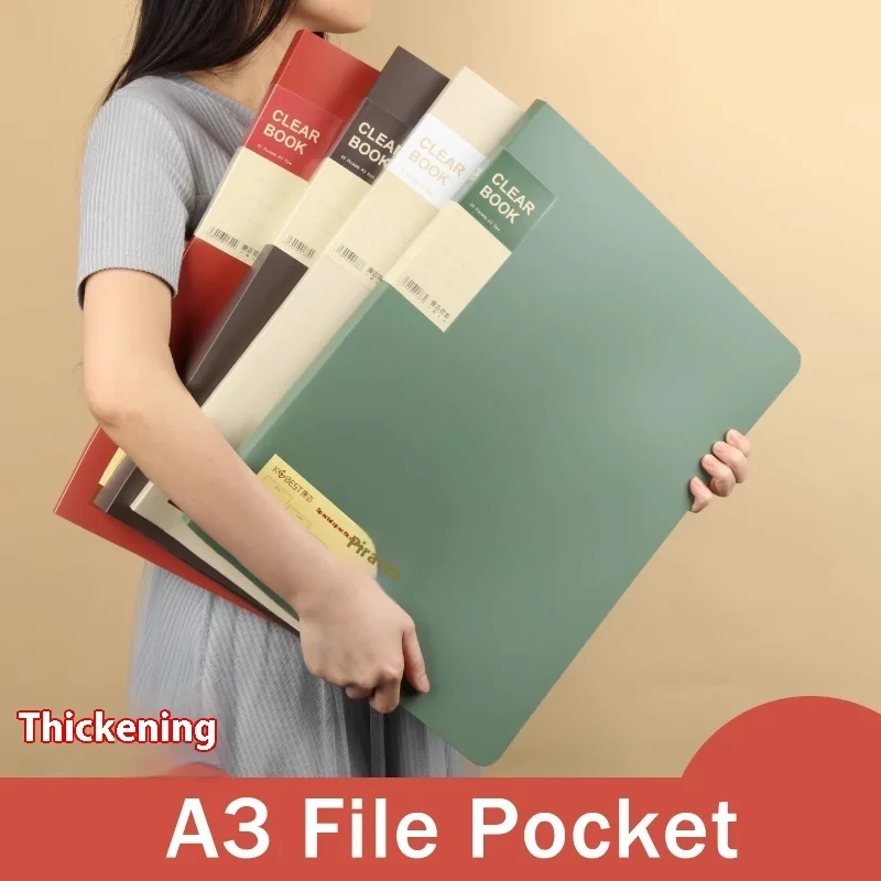 A3 20/30/40/60 File Pocket  Picture Album Document Folder Bag Art Work Collection Organizer Office Student Supplies Folder