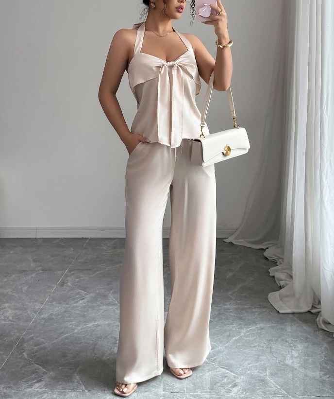 2025 New Neck Hanging Vest Straight Leg Pants Set