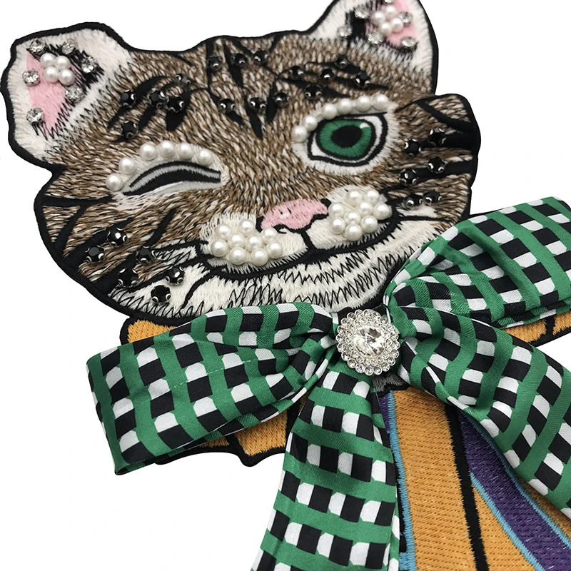 1Pc Green Bow Cat Patch For Clothing Jacket Accesorios Bordado Embroidery Broderie Parche Para La Ropa 27*17cm