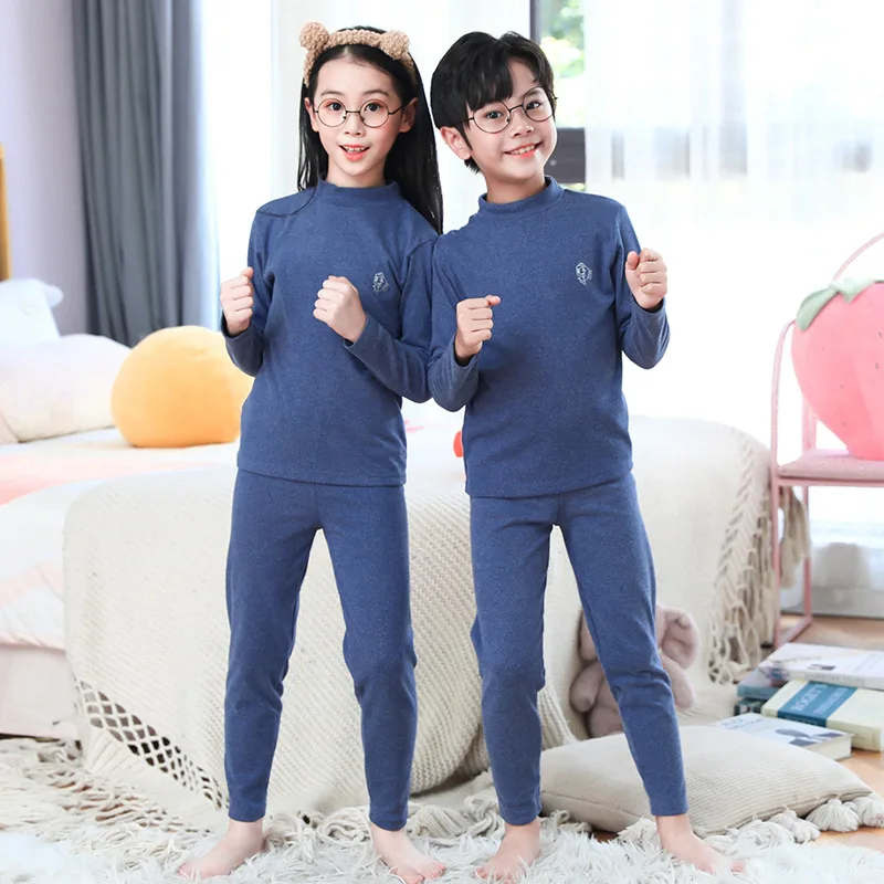 Boys Winter Turtleneck Thermal Underwear Black Warm Girls Long Johns Soft Children\'s Pajamas Sets Kids Homewear Sleepwear 8 10 Y