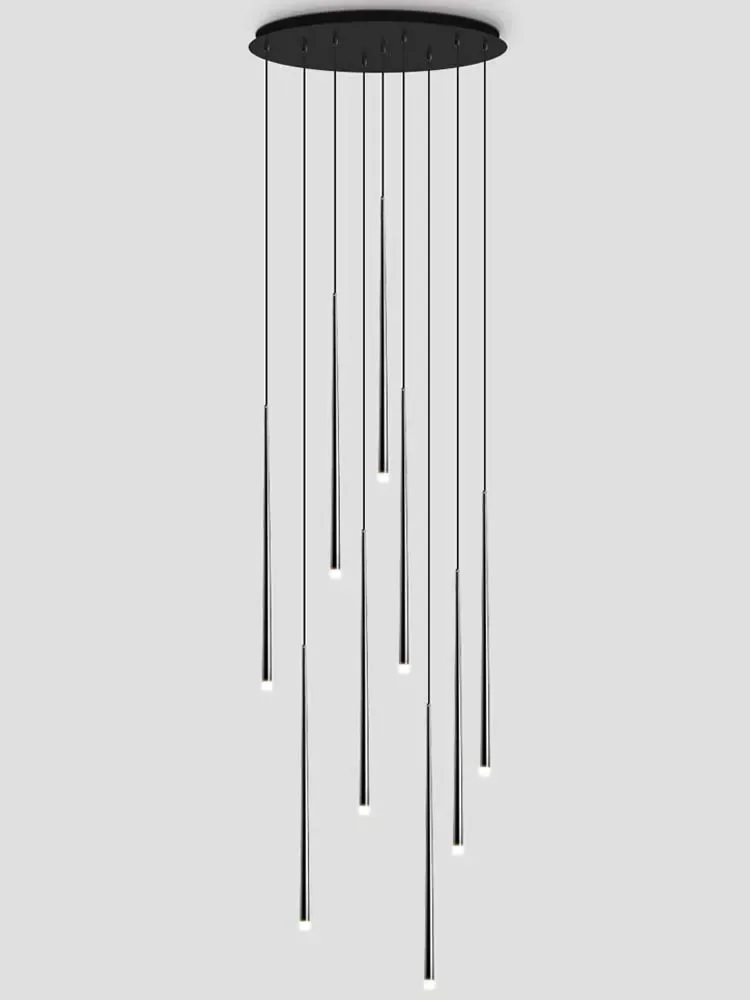 

Modern Black LED Staircase Chandelier round Tube Long Line Hanging Lamp Nordic Attic Indoor Lighting Fixture for Stair Island