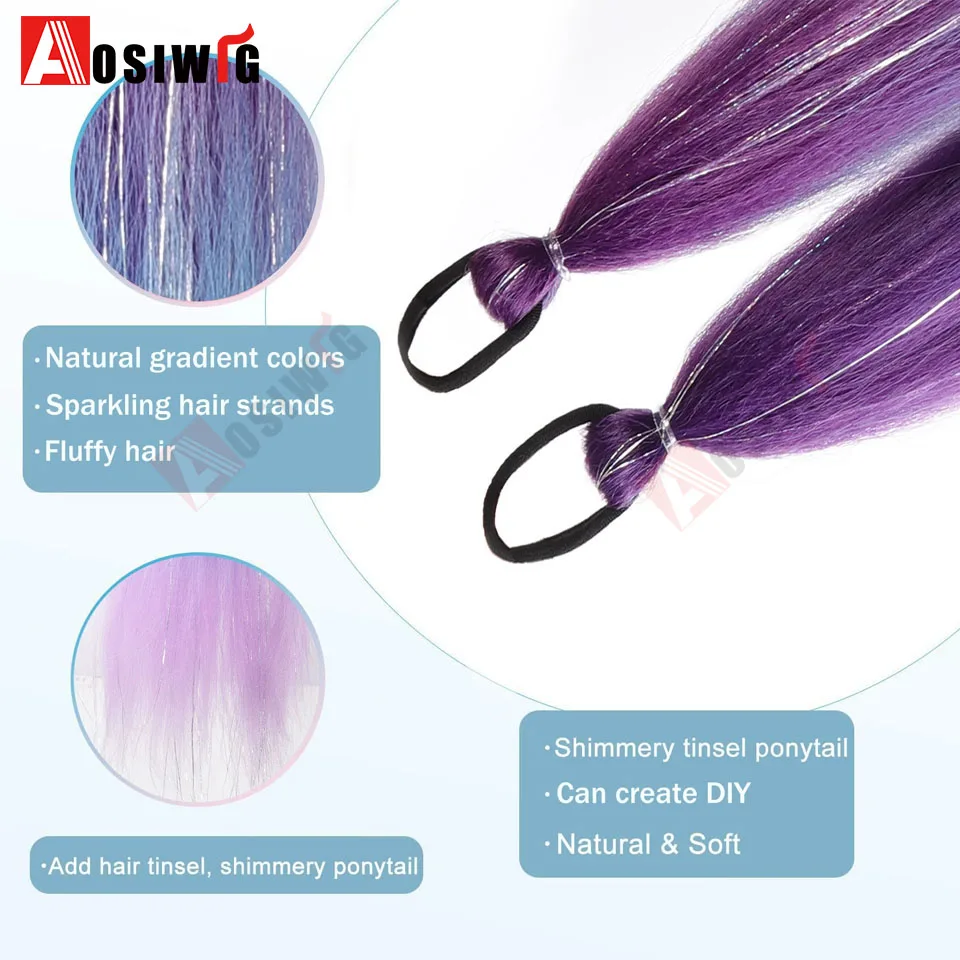26 بوصة الاصطناعية أومبير تجديل وصلات شعر ملونة جديلة الشعر ذيل حصان تمديد طويل مستقيم ذيل حصان هيربيسي ل Wo