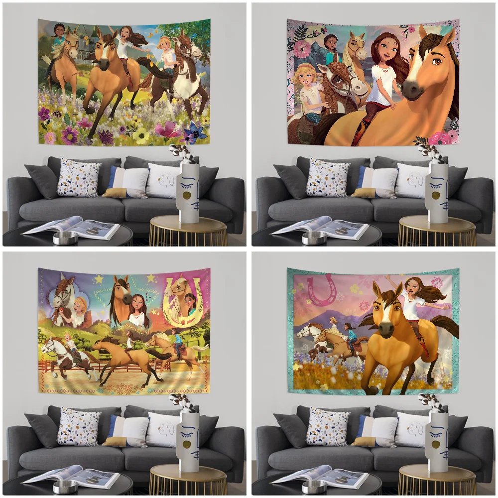 Spirit Riding Free Horses Cartoon Tapestry Bohemian Wall Tapestries Mandala Home Decor