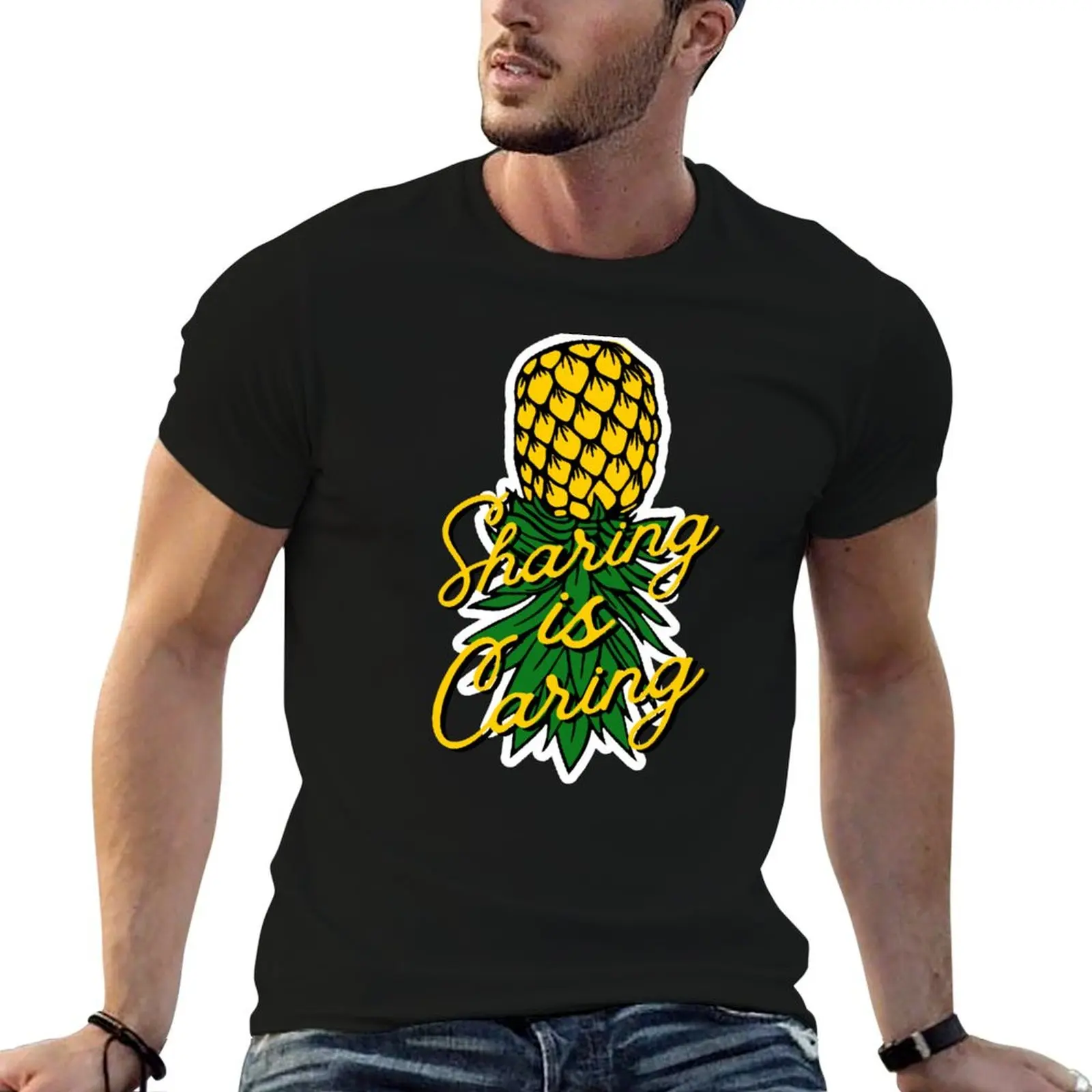 

Upside down pineapple swinger sticker T-Shirt man t shirt cotton high quality t shirts for man cotton funny T-Shirt
