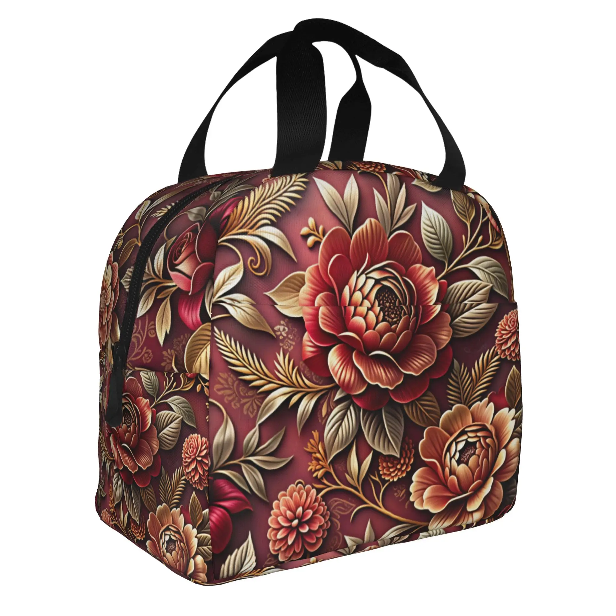 Fashion Trend 3D Flowers Insulated Lunch Bag for School Office Luxury High 3D Floral Waterproof Cooler Thermal Bento Box