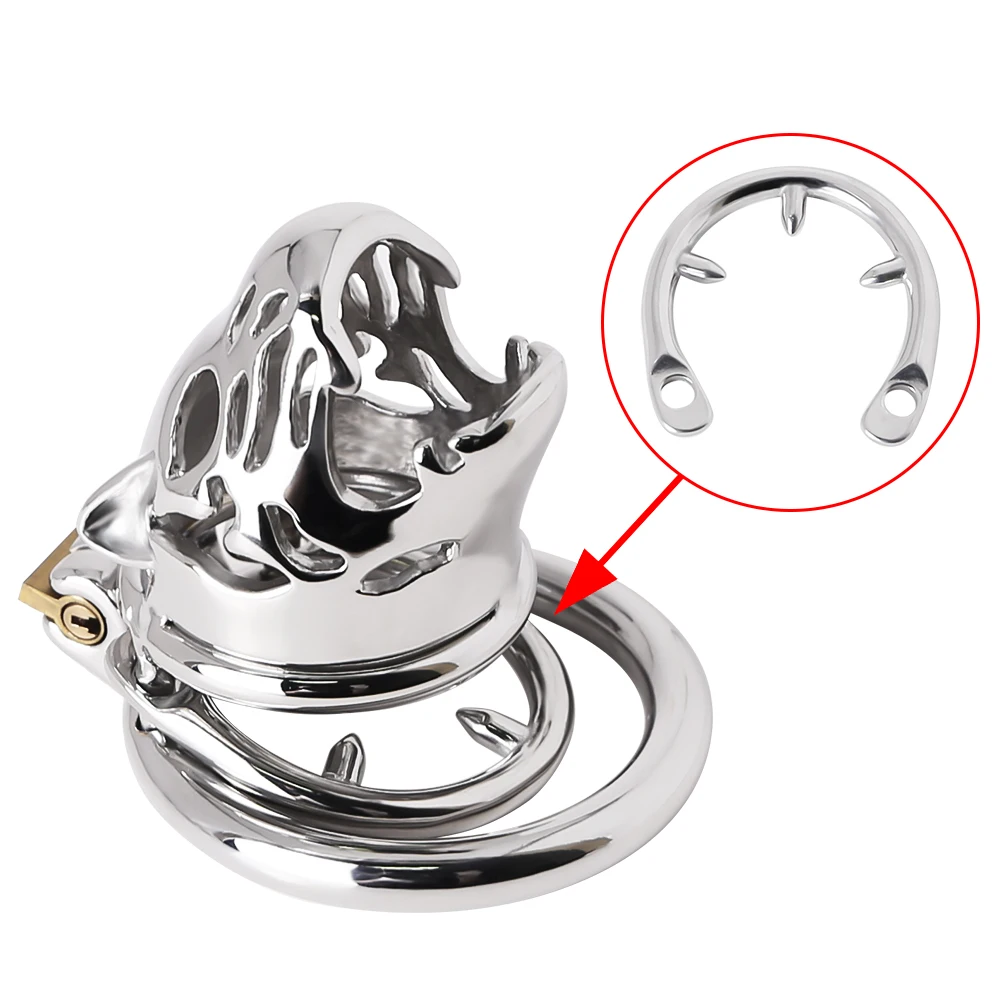 Stainless Steel Male Chastity Cage Tiger Shaped Penis Cage Metal Chastity Belt Small Penis Lock Cock Cage BDSM Sex Toys For Men