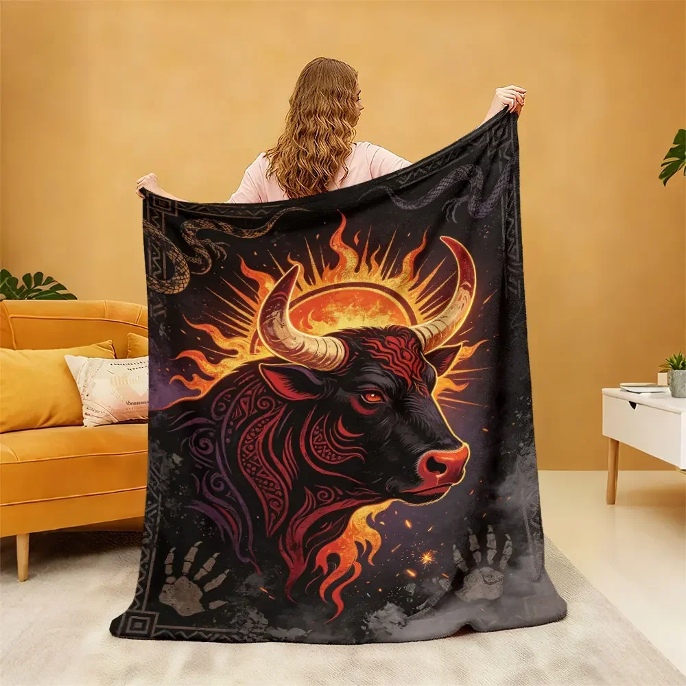 Viking Bull Head Mythology Tapestry Throw Blanket Bohemian Wall Decor for Man Cave Gothic Style 150x200cm