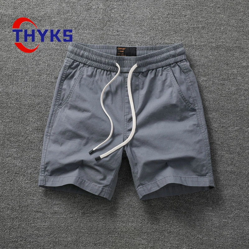 Pure Cotton Men's Shorts Loose Thin Solid Elastic Middle Waist Summer Straight Leg Casual Versatile Wear-resistant Cargo Shorts