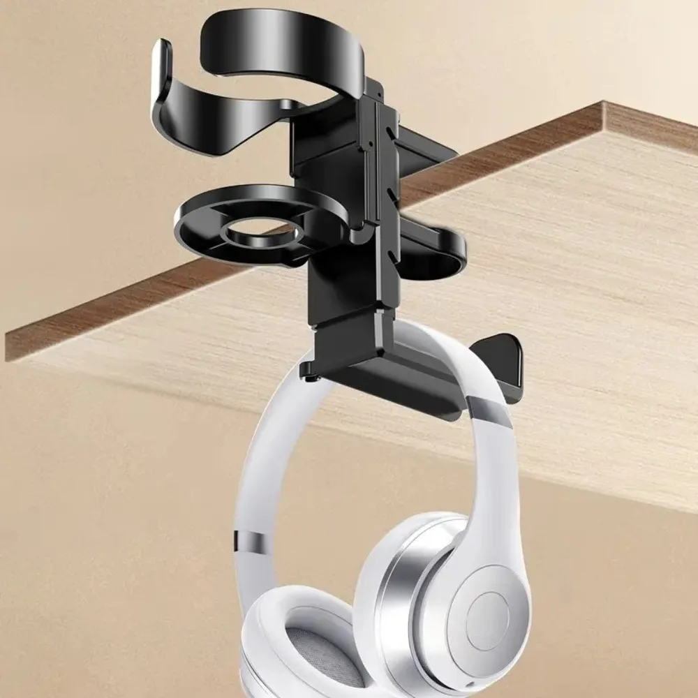 New 2 IN 1 Desk Cup Holder Non Slip Adjustable Headphone Holder Clip On Desk Accessories Arm Clamp Stand for Coffee Mugs