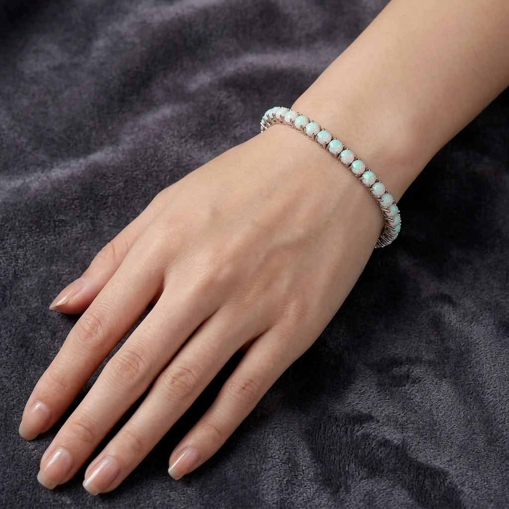 

GUCY Natural Opal Tennis Bracelet for Women Round Stone Wristband Valentine Mother Day Christmas Fine Jewelry Beautiful Presents