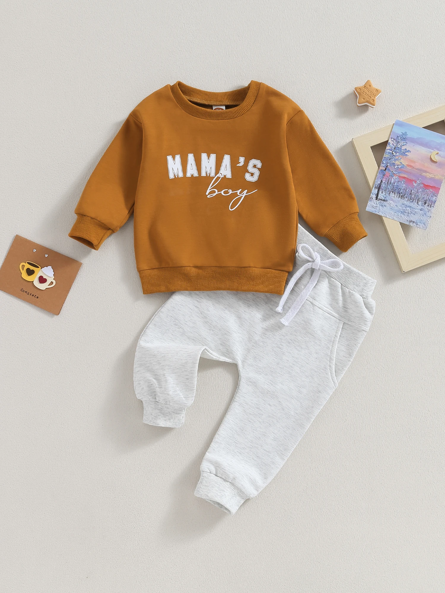 Baby Boys 3PCS Clothing Set Letter Print Long Sleeve Sweatshirt Tops Casual Pants and Cozy Hat - Perfect Fall Outfit