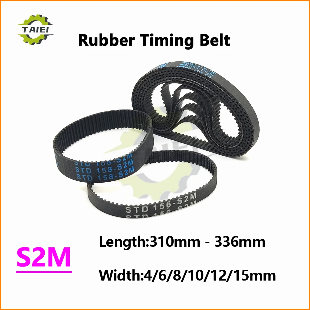 

S2M Rubber Synchronous Belt Length 310 312 314 316 318 320 322 324 326 328 330 332 334 336mm S2M Drive Timing Belt Width 4-15mm