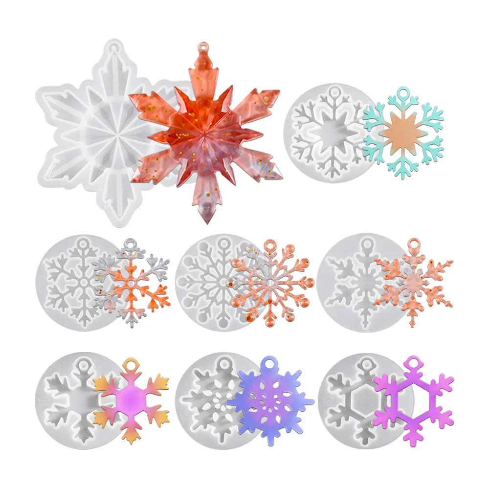 8PCS Snowflake Series Mold DIY Christmas Tree Pendant Earrings Jewelry Crystal Epoxy Resin Drop Glue Mold Party Craft Gift