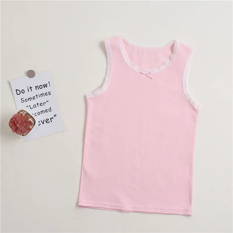 Girl Solid Color Singlet Shirt Kids Cotton Under Shirt Size 100-150 Children Breathable Tops Under Wear Summer Home Wear