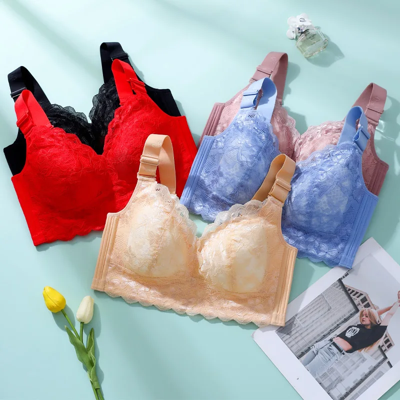 Women Bra Lace Plus Size bra Deep Cup No Steel RingPush Up Underwear Comfort An ultra-thin Wide Strap Anti Sagging Lingerie