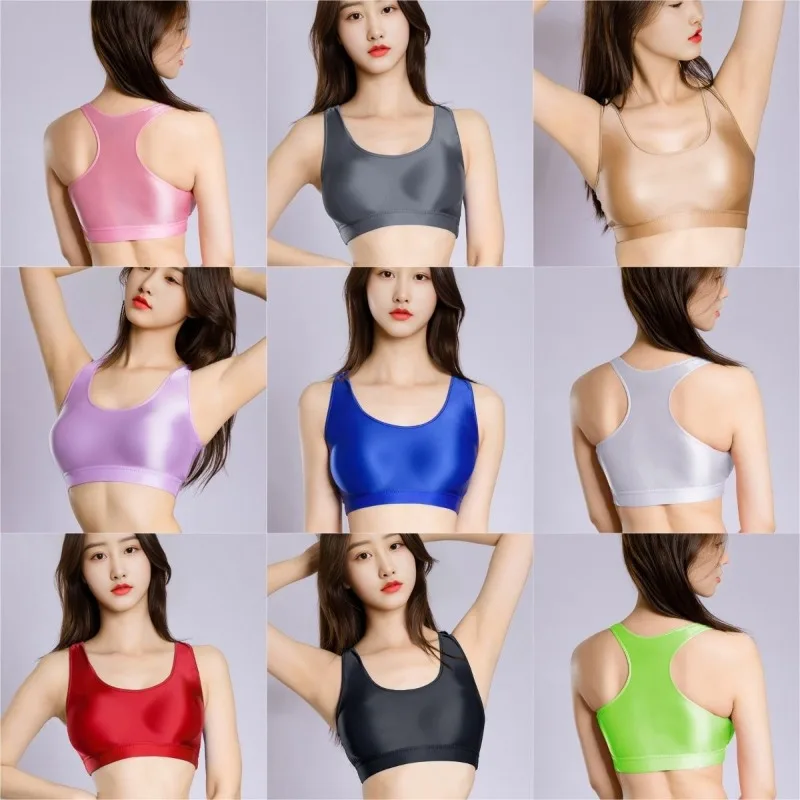Soutien-gorge extensible ajusté brillant pour femmes, grande taille, Slim, transparent, respirant, Sexy, tenue décontractée, vêtements de sport, haut confortable et respirant