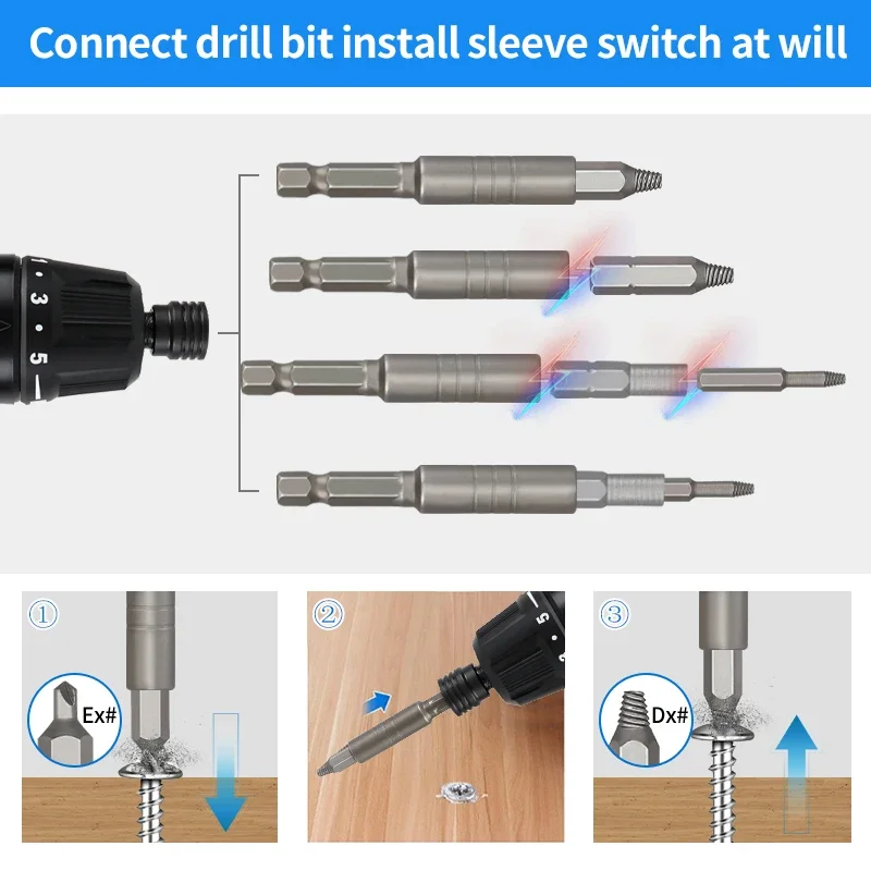 12 Piece Damaged Screw Extractor Kit Easy Removal Screw Extractor Kit with Magnetic Extended Bit Holder and Socket Adapter