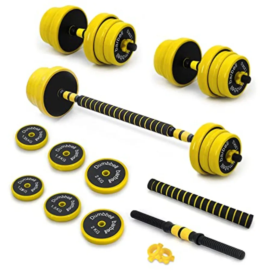 Adjustable Dumbbell Set for home gym use, cast iron core with neoprene coating, black and gray color, space-saving design and n