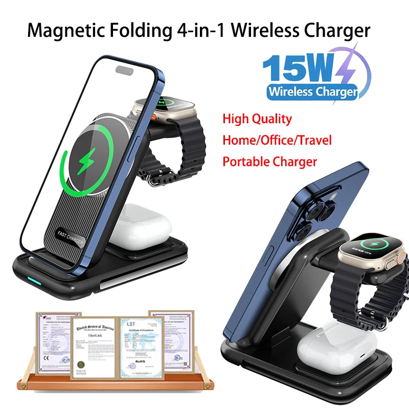 

Новое многофункциональное беспроводное зарядное устройство 4-в-1, 30 Вт, складная присоска для iPhone, Samsung, Xiaomi, OPPO, Huawei, подставка для быстрой зарядки