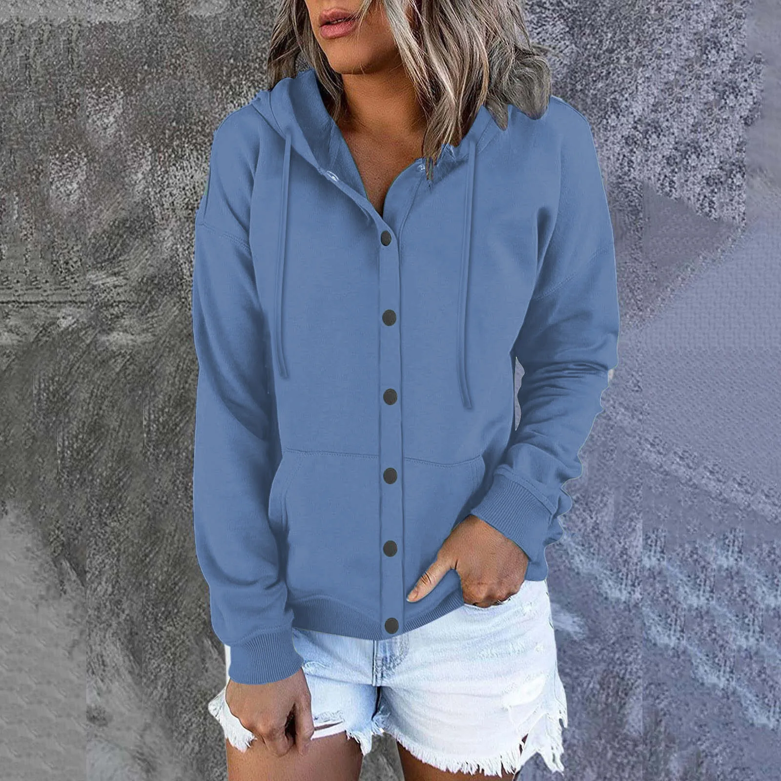 

Осенняя Новинка 2023, Женская куртка с карманами, свободный женский свитер с капюшоном и длинным рукавом