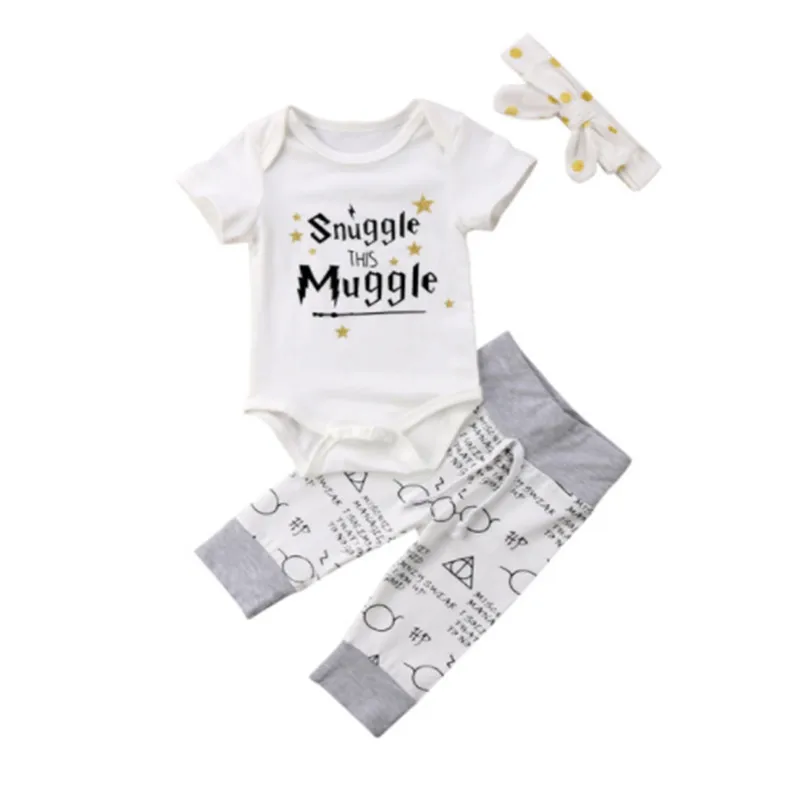 0-2 Years Old Harri Potter Baby Clothes 3pcs Set Magic Academy Pentagram Geometric Symbol Hati Boy and Girl Baby Gifts