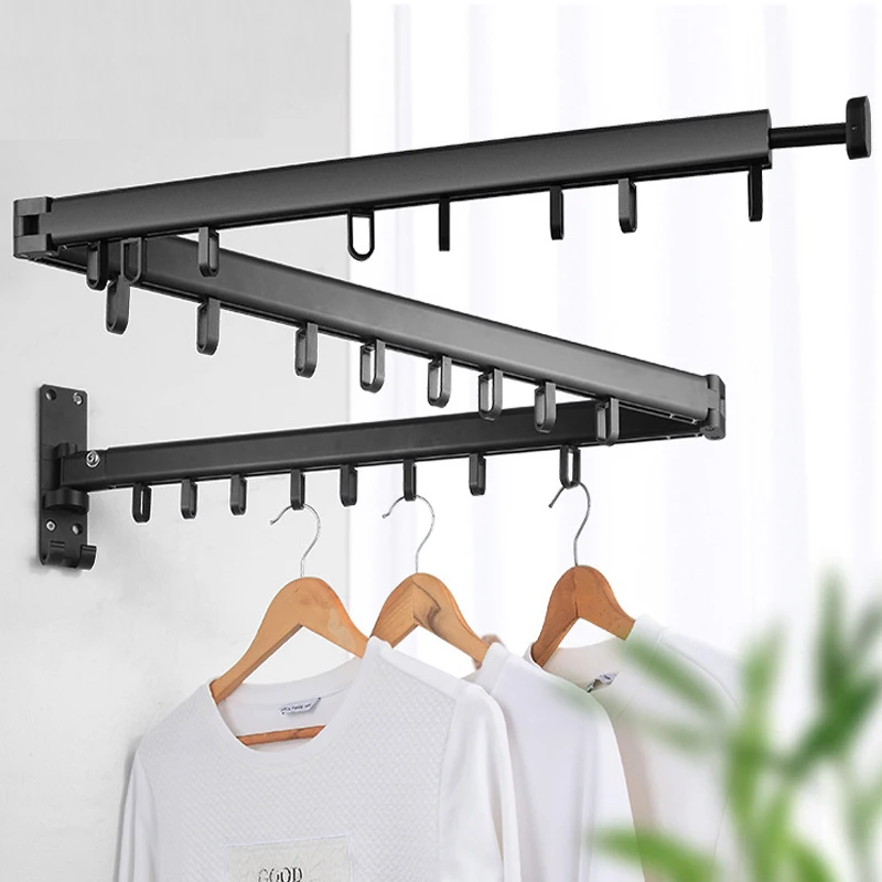 New RetractableDrying Rack Folding Clothes Hanger Wall Mount  Indoor & Outdoor Space Saving Aluminum Home Laundry Clothesline