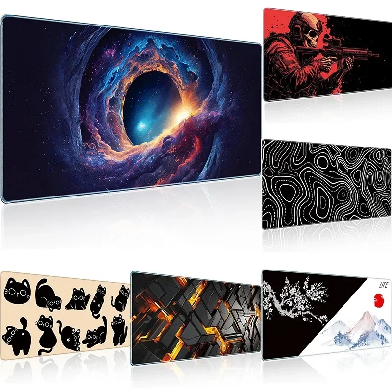 

XXL игровой коврик для мыши в технологическом стиле туманности, профессиональный игровой коврик для мыши, нескользящий водонепроницаемый коврик для мыши с резиновой основой, игровой коврик