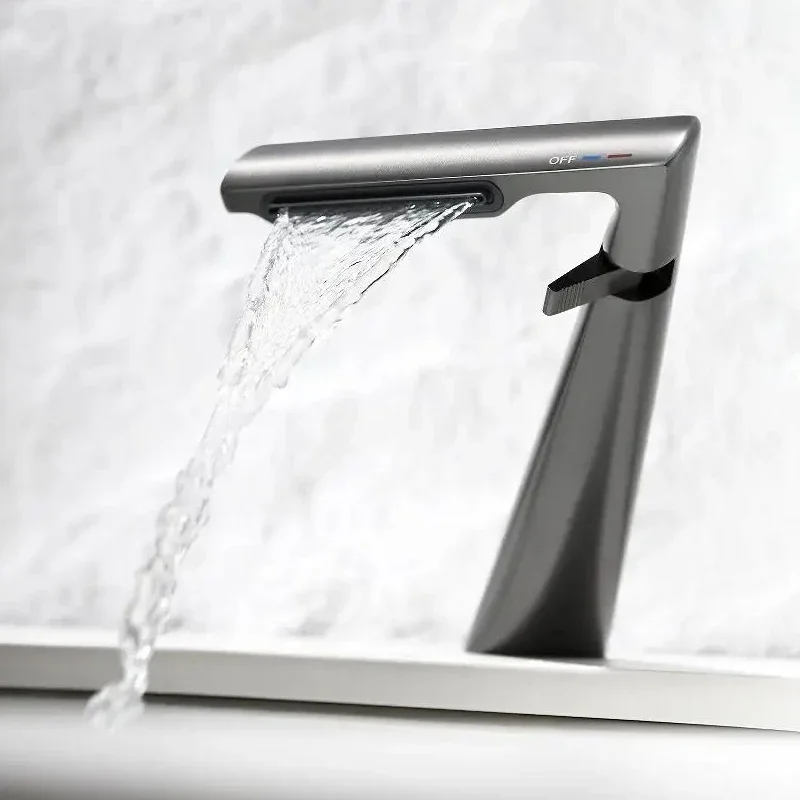 Unique creativity basin faucet hot and cold deck mounted basin mixer bathroom waterfall faucet