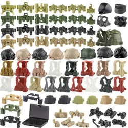 MOC Military Figures Accessories Building Blocks Helmet Night Vision Vest Knee Pads Tactical Belt Protective Mask Toys Kids J068