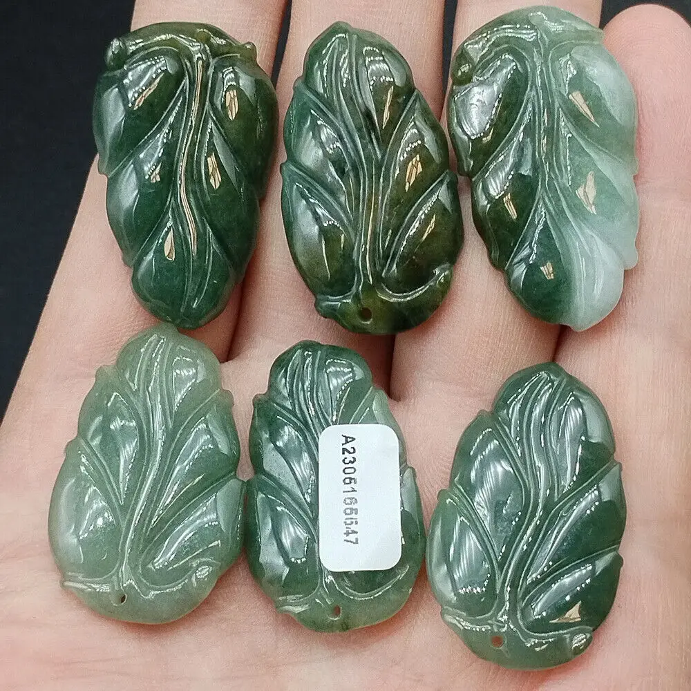 Certified Oily Green Natural Type A Jade Jadeite Carved Leaf Pendant