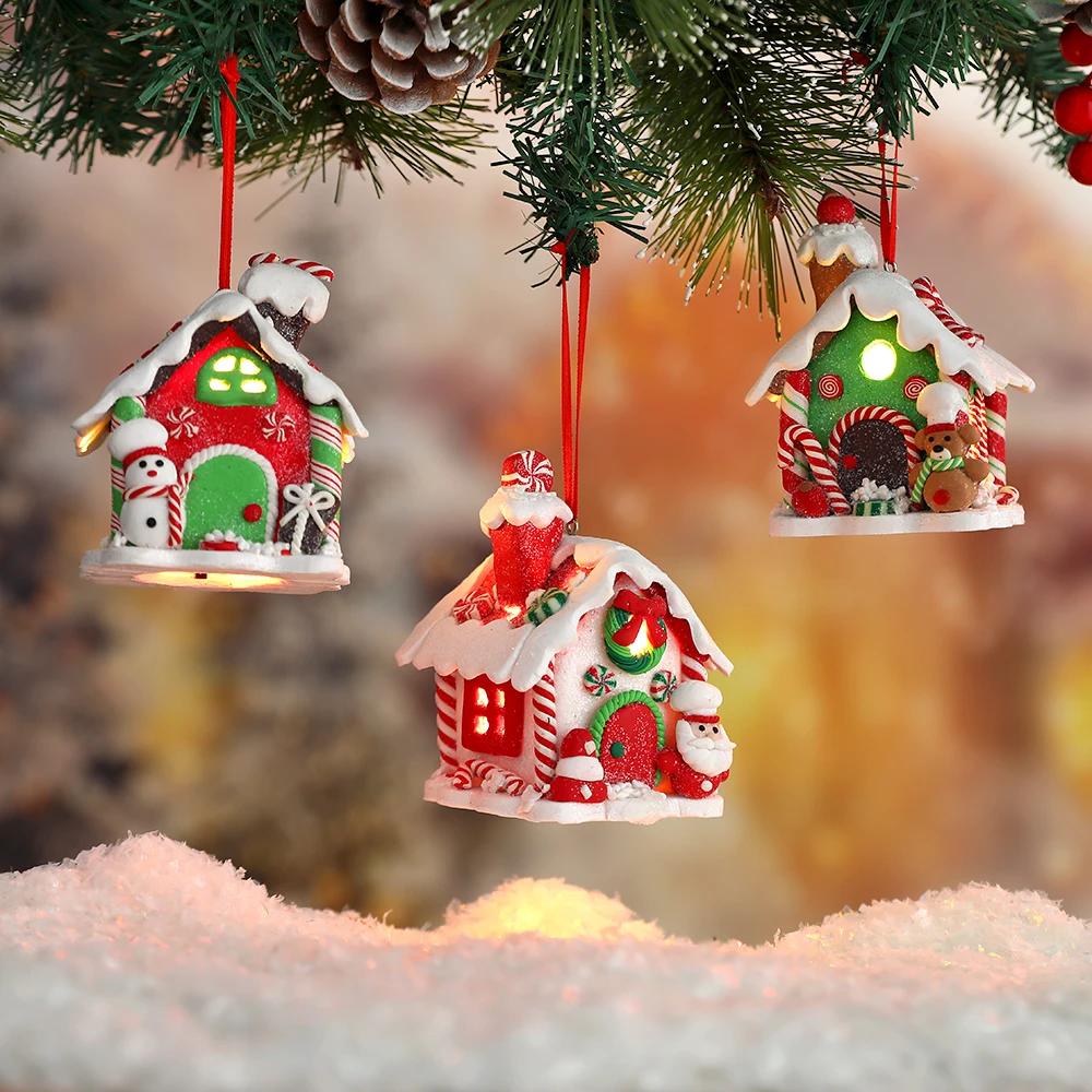 LED Light Christmas Gingerbread Small House Creative Pendant Christmas Decorantion Party Xmas Tree New Year Holiday Decor  Q