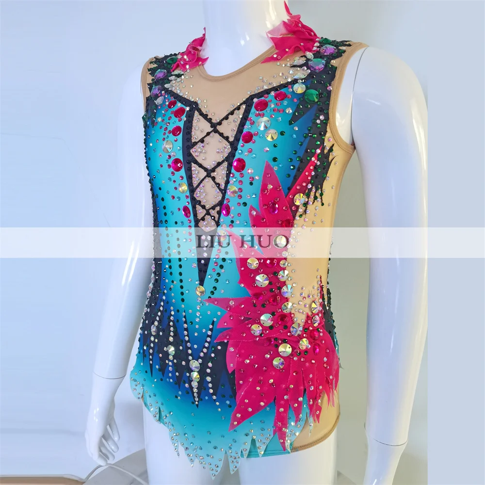 LIUHUO Rhythmic Gymnastics Leotard Customize Adult Women Girl Costume Performance Competition Dance Dress Teen Multicolour Blue
