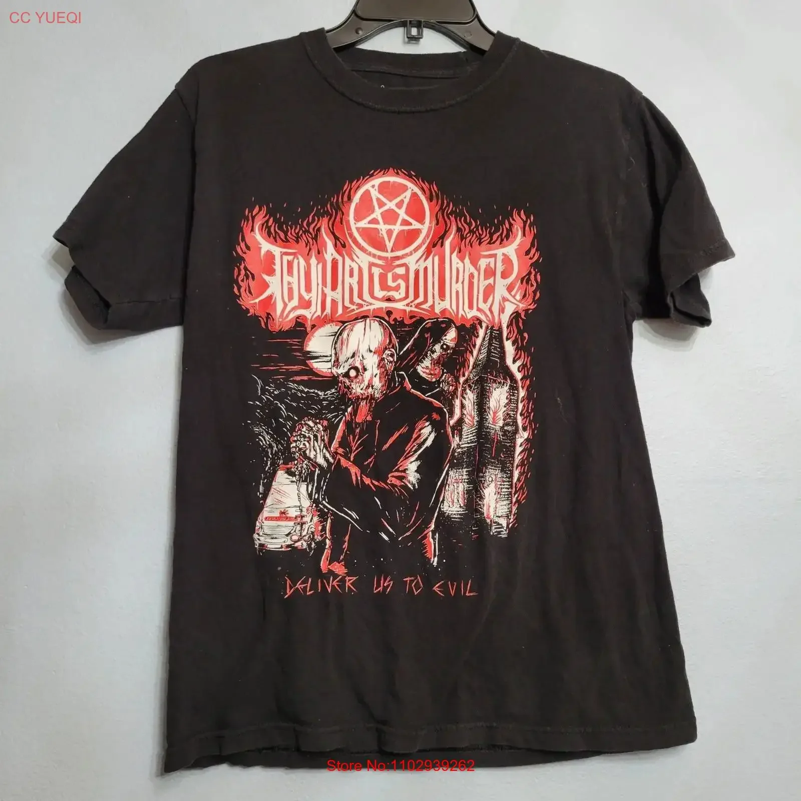 Винтажная футболка Black Band «Thy Art Is Murder Evil Pope» в стиле дэткор-метал, с эффектом потертости, повседневная, стильная, эластичная