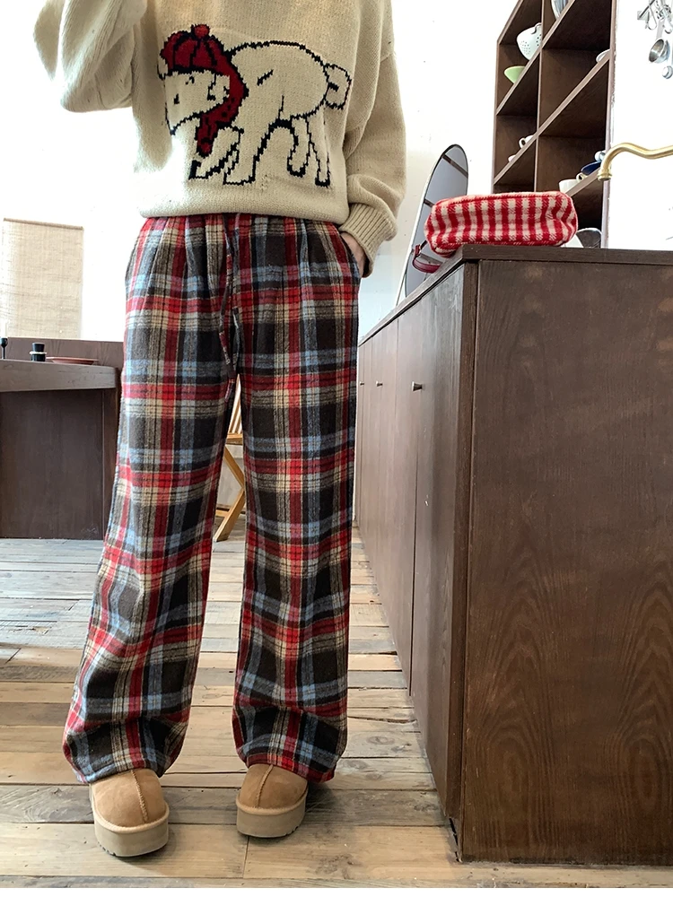 

Брюки женские прямые с высокой талией, больших размеров, в клетку, для осени и весны, в корейском стиле, для повседневной носки