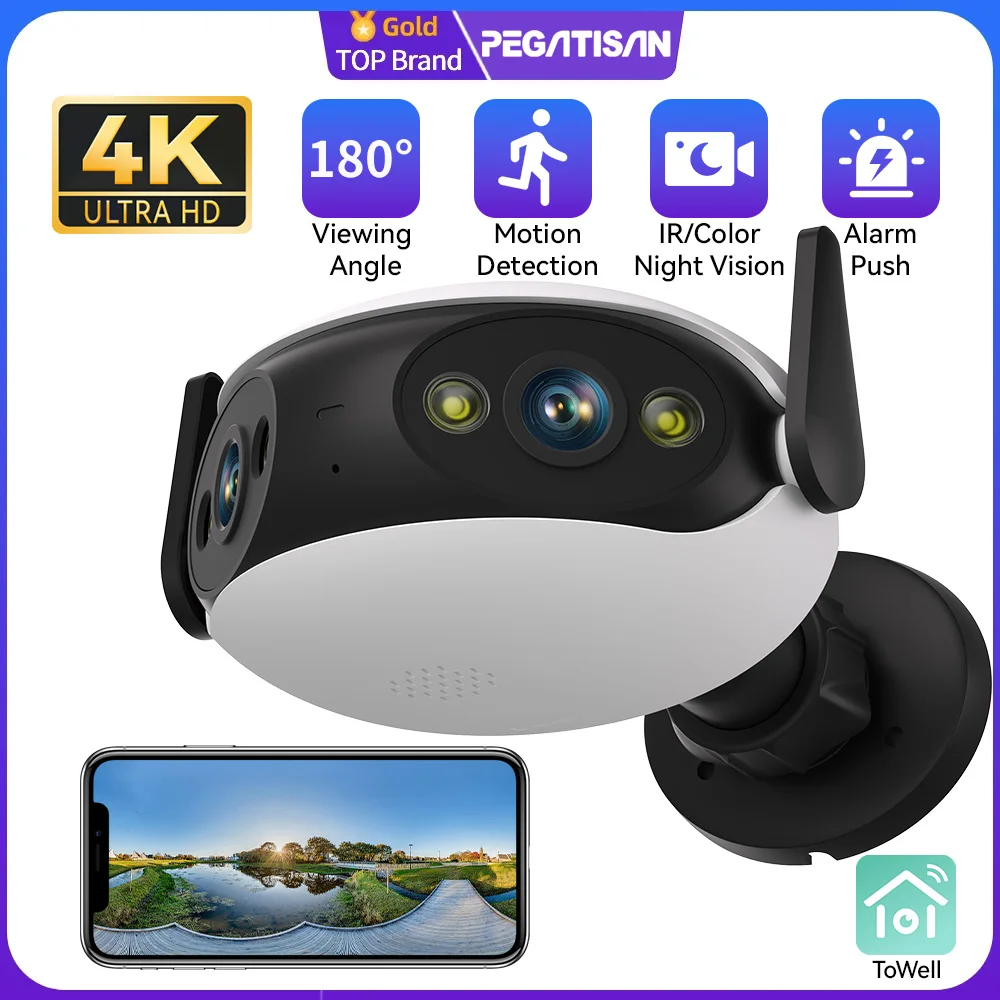 

PEGATISAN 180° Wide View Angle Outdoor Wifi Surveillance Camera 4K 8MP IP Camera Panoramic Night Vision CCTV Security Protection