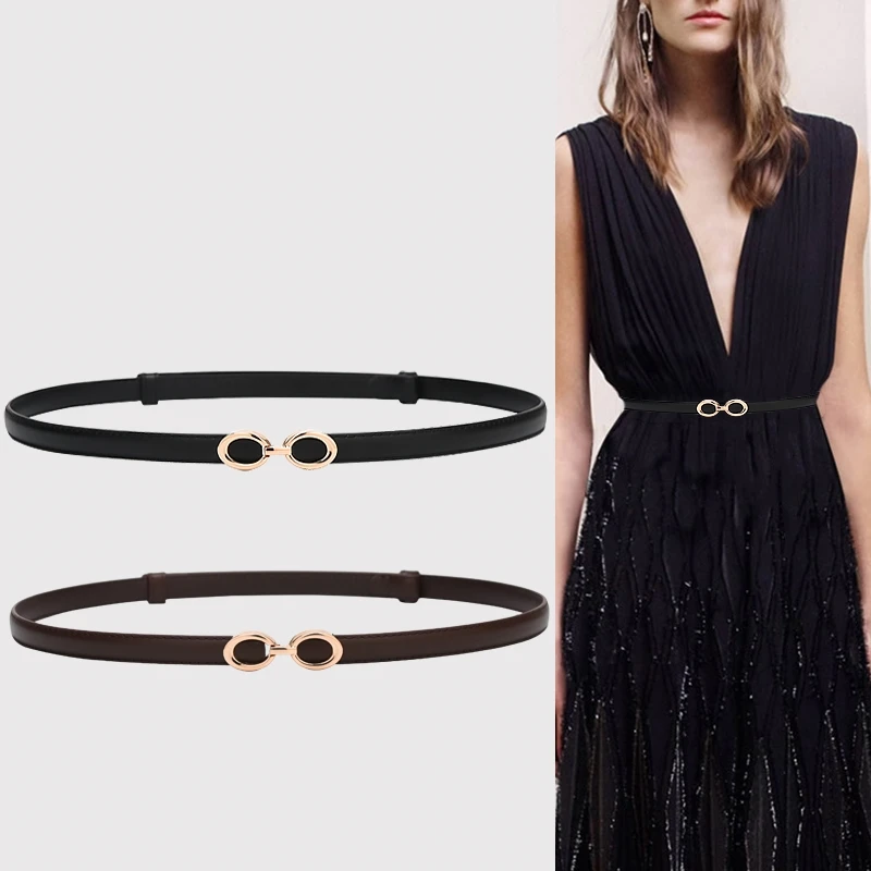 Skinny Genuine Leather Belts for Women Slim Waist Belt Patent Leather with Gold Buckle for Dress