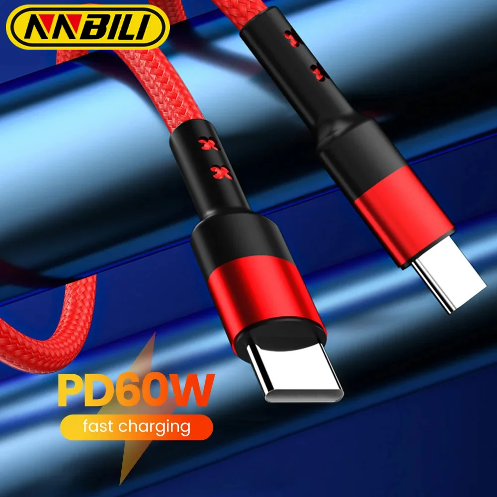 Kabel NNBILI 0.3M-2M PD 60W kabel USB C do typu C do szybkiego ładowania kabla do iPhone 15 Xiaomi Power Bank przenośny przewód ładowania