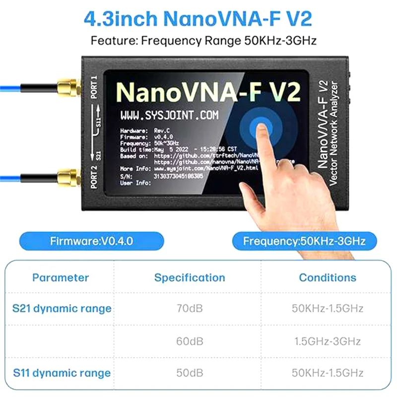 NanoVNA-F V2 벡터 네트워크 분석기, 50KHz-3GHz 안테나 분석기, HF VHF UHF VNA, 5000MAh 측정 S 파라미터, HOT