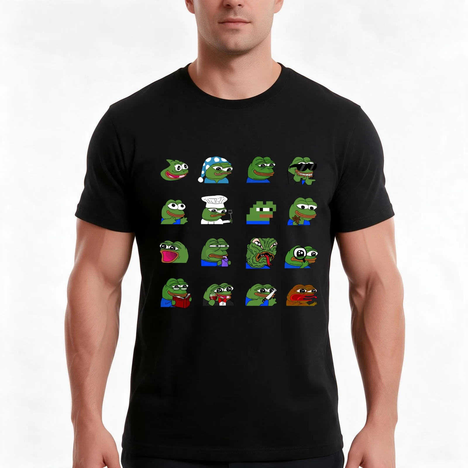 pepe peepo variety set (16 pepes edition) T-Shirt, Summer Casual Cotton Tee, Oversized Streetwear Tops, Vintage Graphic Print