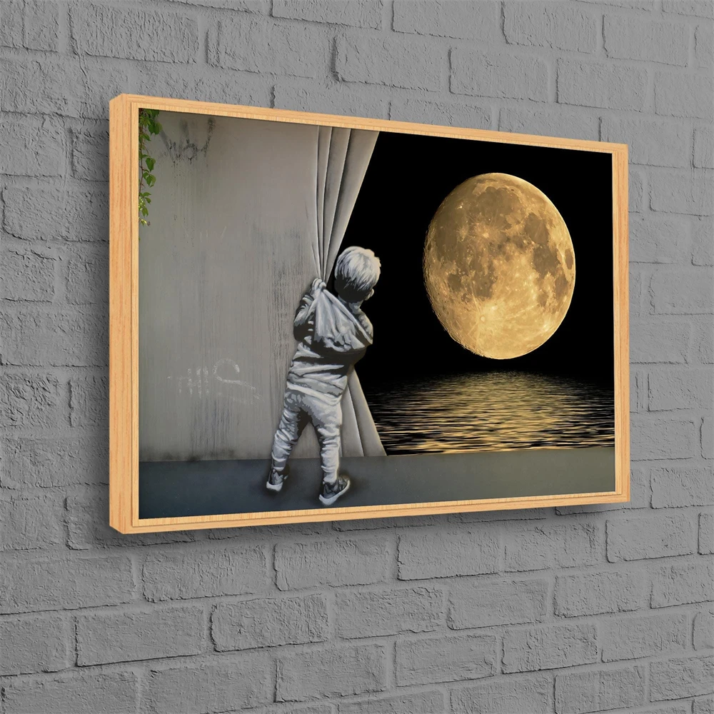Banksy Behind the Curtain Canvas Decor Banksy Boy Canvas Art Prints Banksy Full Moon Graffiti Wall Art Canvas Painting Poster