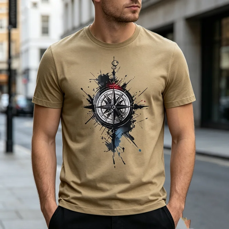Vintage Compass T-shirt for Men Women Retro Graphic Tee  100%Cotton Adventure Lover Gift Idea
