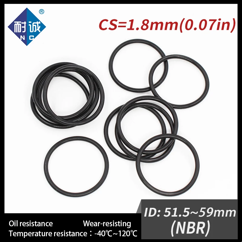 

10 PCS / Lot Nitrile Rubber O-ring Black NBR Thickness CS 1.8mm ID51.5/53/54.5/56/57/58/59*1.8mm O Ring Gasket Oil Resistant