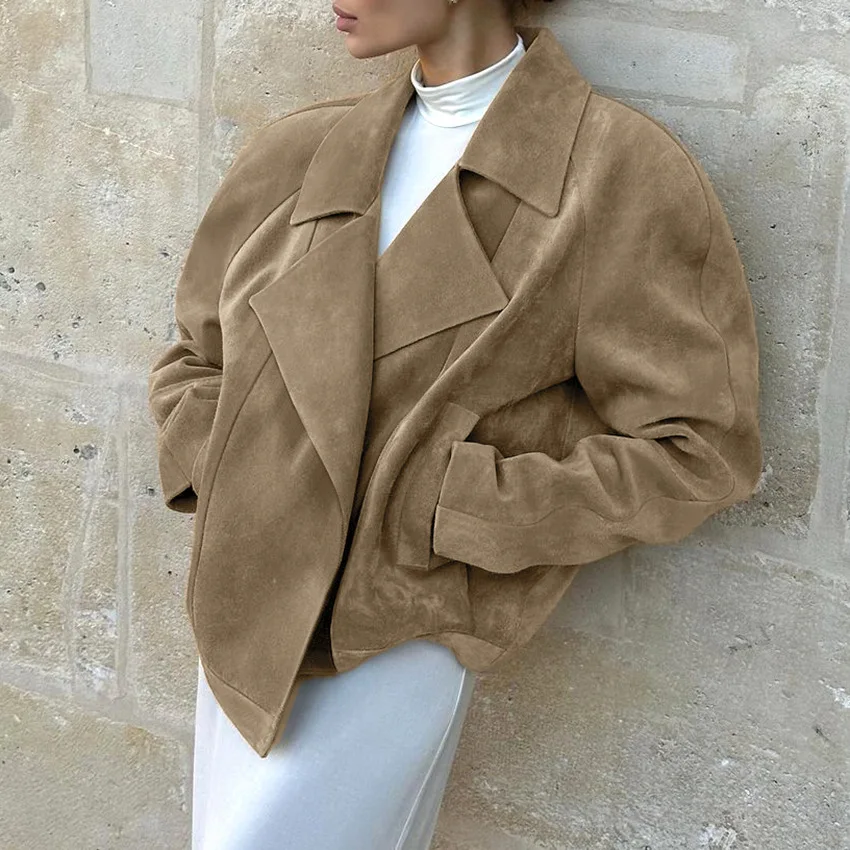 

Turn-down Collar Women Jacket Elegant Full Sleeve Fit Zipper Female Jackets 2025 Spring Autumn Lady Streetwear