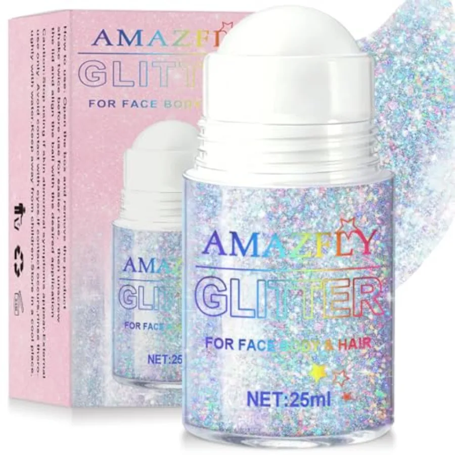 Gel Brillante Holográfico en Roll-on para Rostro y Cabello, Gel Brillante que Cambia de Color con la Luz, Lentejuelas Grandes con Brillo
