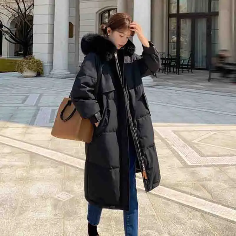 Net Red New Down  Women's Mid-length Over-the-knee Hooded Big Fur Collar Warm Korean Version Fashion Girl Winter Coat Wome