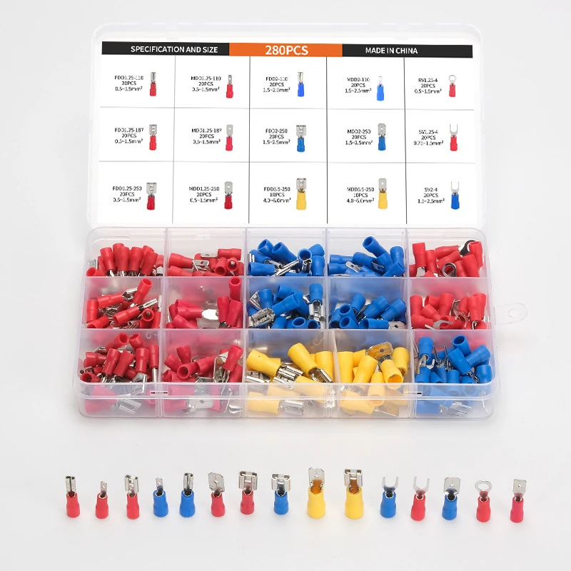 280 PCS Insulated Crimp Terminal Connector Set, Cold Pressed Spade Ring Fork Wire Terminals With PVC Sleeves
