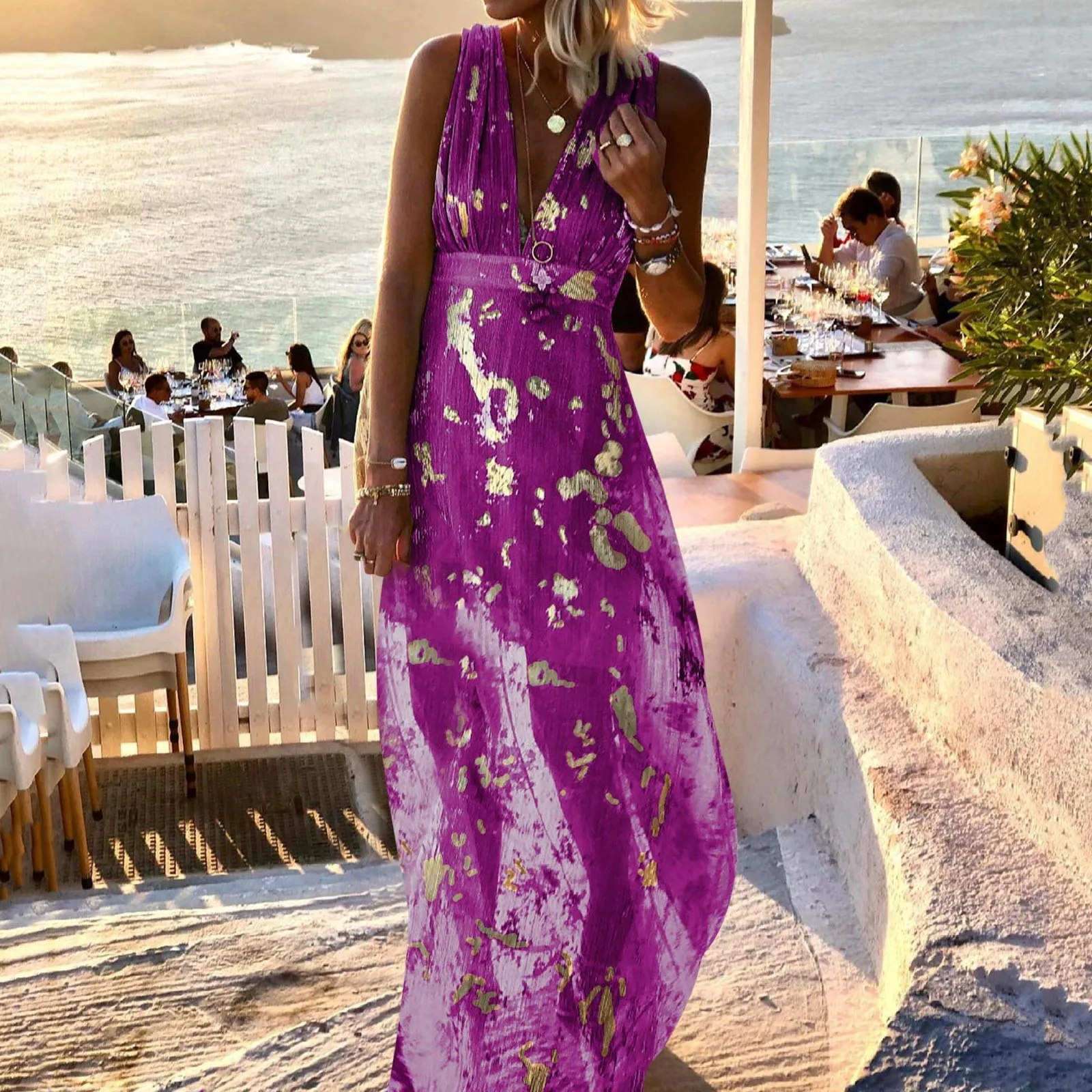 

Women Empire Waist bDeep V-Neck Party Maxi Dress Summer Sleeveless Casual Elegant Long Sexy Boho Beach Flowy Long Dresses